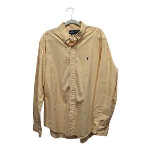 Ralph Lauren Men's Yellow White Striped Long Sleeve Button Down Shirt, XL